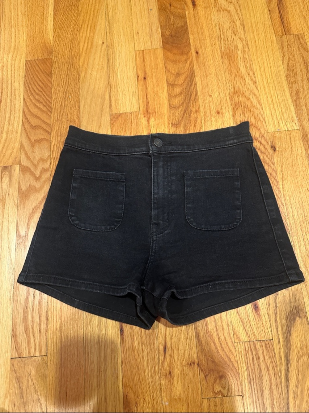 Abercrombie & Fitch Black High-Rise Denim Shorts with Front Pockets